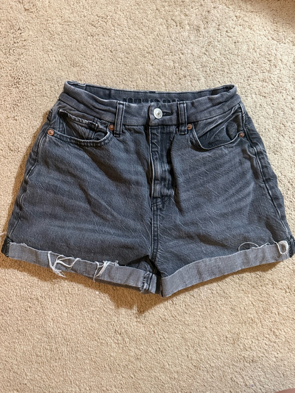 American Eagle Outfitters Dark Gray High-Rise Rolled-Hem Jean Shorts